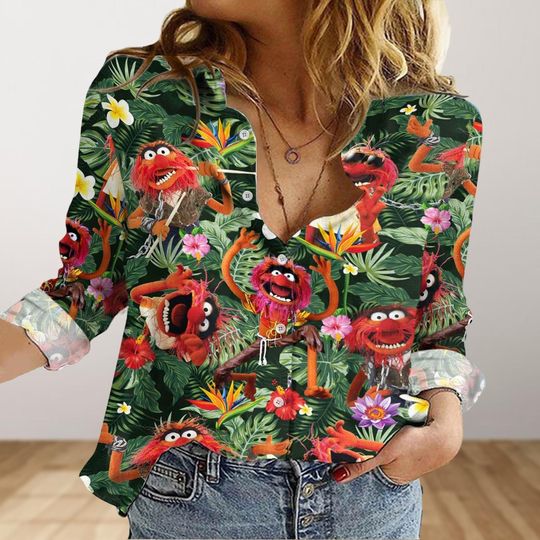 Muppets Blouses Shirt, Kermit Button Up Shirt, Muppet Show Aloha Shirt, Miss Piggy Shirt, Muppets Gift for Fans, Muppets Characters Shirt