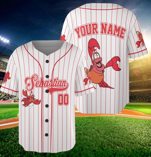 Custom Sebastian Collection Baseball Jersey, Disney Sebastian The Little Mermaid Jersey, Disney Birthday Gift, Disney Baseball Team Outfit