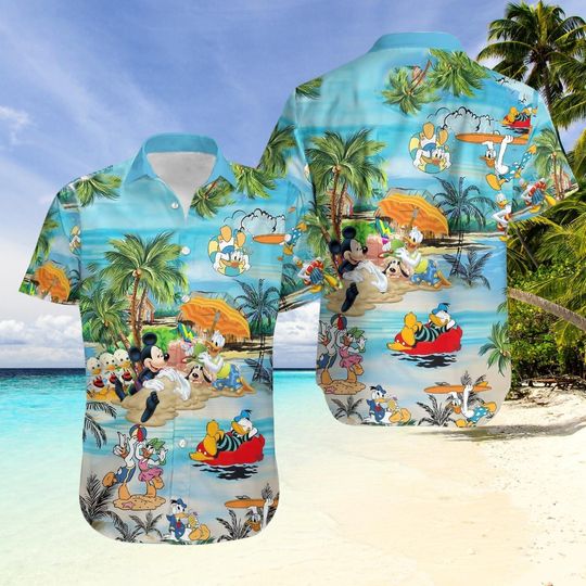 Mickey Donald Summer Beach Hawaiian Shirt, Disney Vacation Button Shirt, Goofy Pluto Cartoon Resort Outfit for Disney Fans