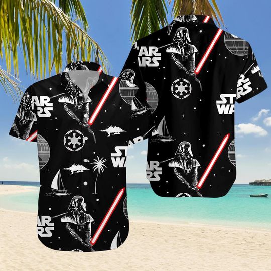 Darth Vader Star Wars Hawaiian Shirt, Star Wars Button Shirt, Black Sci-Fi Vacation Shirt, Space Movie Fans, Star Wars Summer Gift