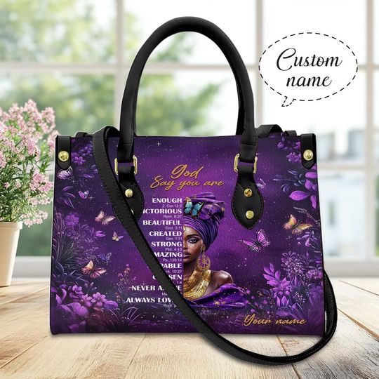 Custom Name Leather Handbag, Christian Womens Gift, Inspirational Bag for Her, You Are Beautiful and Victorious Leather Handbag