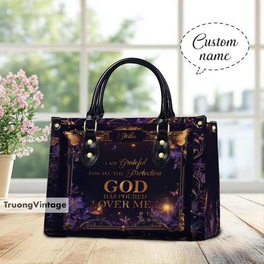 Personalized God Protection Leather Handbag, Christian Leather Handbag, Gifts for Women, Gift For Mom