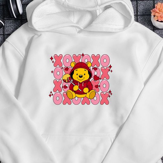 Winnie The Pooh Hoodie Yellow Bear Cartoon Hoodie Valentine Hoodie Vacation Shirt Valentine Gift