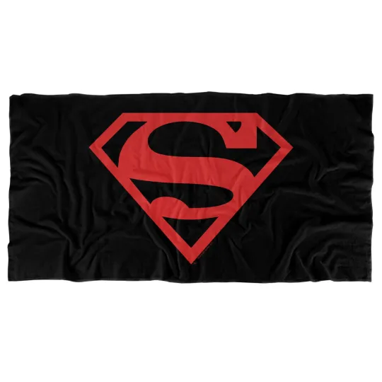Superman Red On Black Shield Officially Licensed Beach Towel 30"x60"