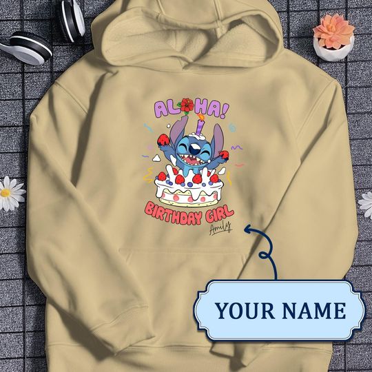 Custom Birthday Girl Hoodie Cute Aloha Stitch Hoodie Custom Name Hoodie Outfit For Birthday Party Summer Vacation Trip Shirt Gift