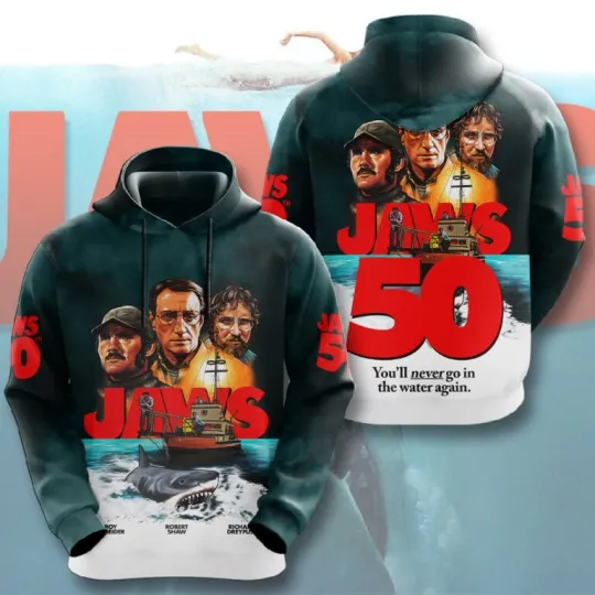 Jaws Movie 50 Years 1975-2025 Thank For The Memories 3D Unisex Hoodie LH1467