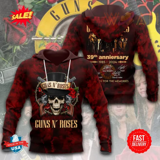 Guns N Roses 1985-2024 3D Hoodie S-5XL