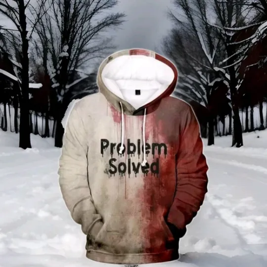 Halloween hoodie 3D Bloody Pullovers sweatshirt Problem Solved New Tan Red