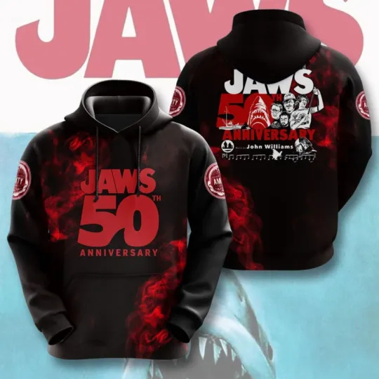 Jaws Movie 50 Years 1975-2025 Thank For The Memories 3D Unisex Hoodie LH1462
