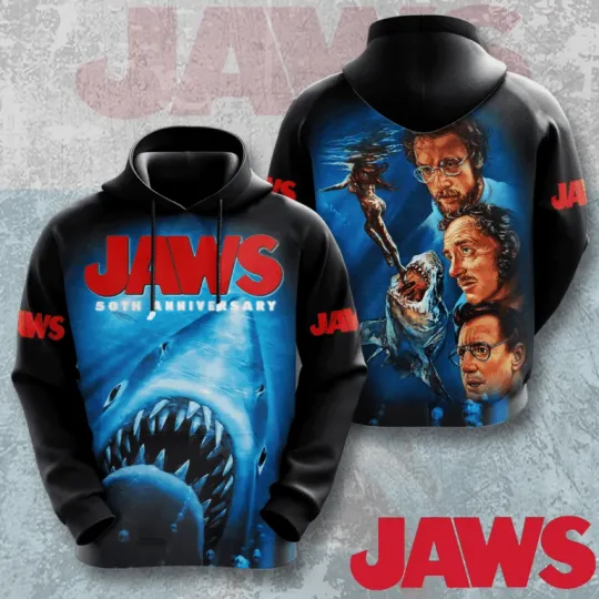 Jaws Movie 50 Years 1975-2025 Thank For The Memories 3D Unisex Hoodie LH1471