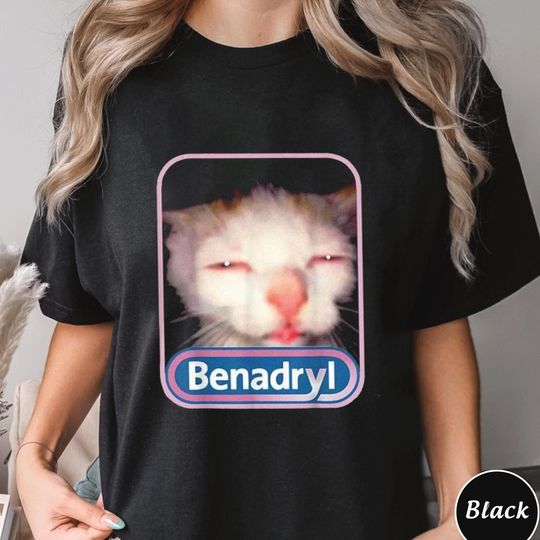 Funny Benadryl Cat Meme Shirt - Sleepy Cat Aesthetic Tee - Vaporwave Drug Humor T-Shirt - Tumblr Grunge Animal Shirt