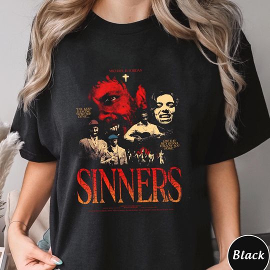 Sinners Movie Poster Shirt  Retro Horror Film Style Graphic Tee