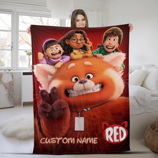 Personalized Disney Pixar Turning Red Fleece Blanket, Custom Name Mei Lee and Friends Gift
