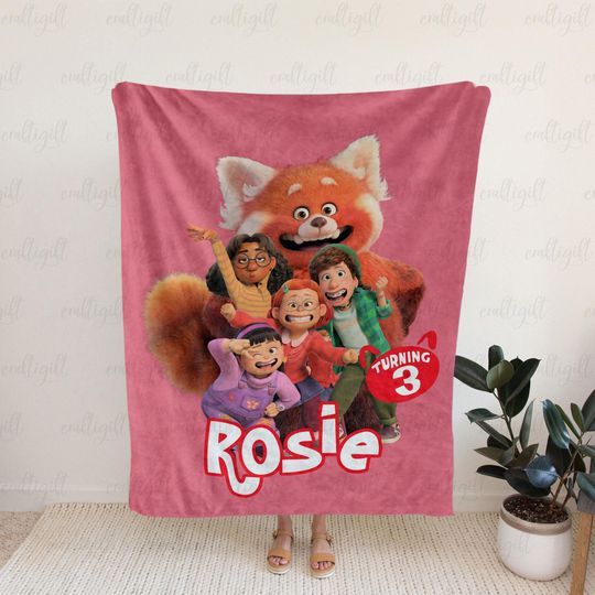Personalized Turning Red Fleece Blanket, Disney Baby Blanket, Red Panda Birthday Gift