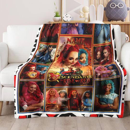 Personalized Descendants Fleece Blanket with Custom Name, Villains Design, Bed and Sofa