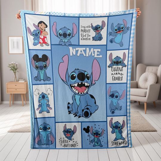 Personalized Stitch Lilo Fleece Blanket, Disney for Kids, Birthday Gift, Toddler Blanket, Christmas Gift