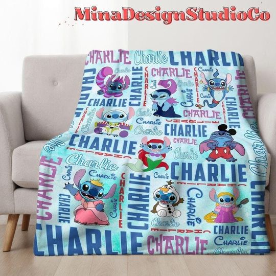 Personalized Disney Stitch Ohana Means Family Fleece Blanket, Lilo & Stitch Home Decor