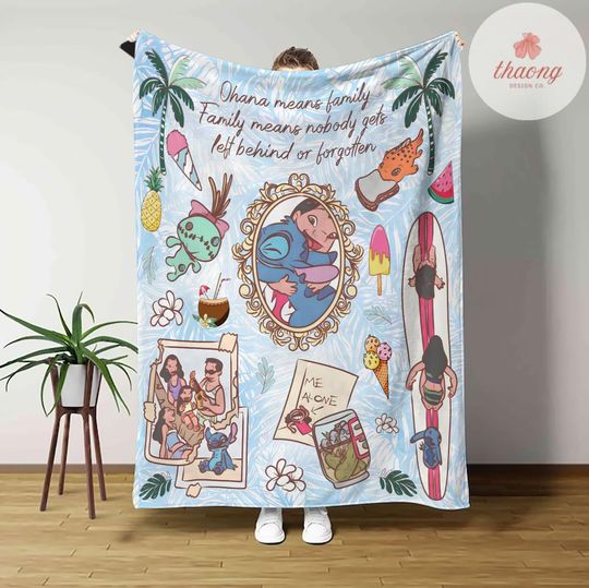 Lilo & Stitch Disney Fleece Blanket, Ohana Means Family, Birthday Gift Blanket