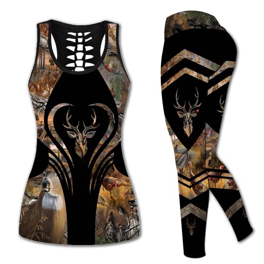 Kaseetop Hunting Deer Hollow Tank Top Legging Set | Yoga Set | Women's Day gift