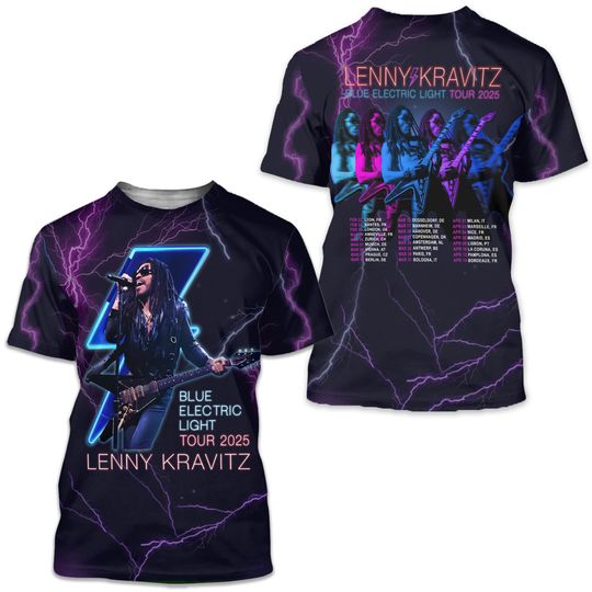 Lenny Kravitz Blue Electric Light Tour 2025 3D T-Shirt