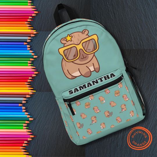 Personalized Kawaii Capybara Backpack, Custom Kids School Bag, Fun Diaper Bag, Monogram Toddler Pack