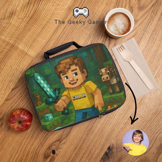 Custom Portrait Gamer Lunch Bag | Personalized Lunchbox | Back To School Travel Bag
