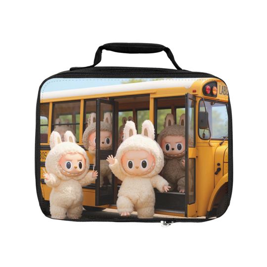 Labubu Bus Cute Monster Insulated Lunch Tote - Reusable Lunch Bag for Work, School, or Travel