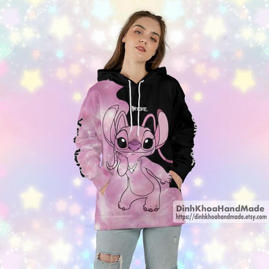 Personalized Stitch Angel Hoodie, Angel 3D All Over Print Tee, Personalized Angel Tee, Disneyland Trip Shirt