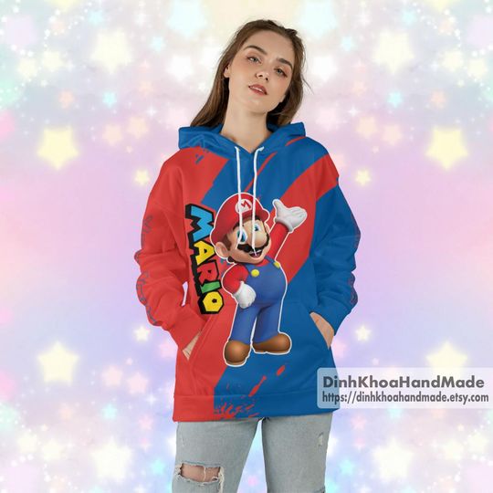 Personalized Super Mario Hoodie, Custom Mario Hoodie, Video Game Hoodie, Super Mario Bros Hoodie, Super Daddio Hoodie, Hoodie Men