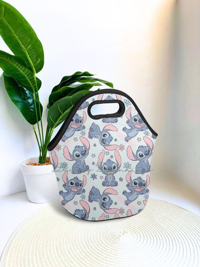 Neoprene Stitch Lunch Bag 626 - Floral Blue Design