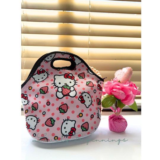 Strawberry Kitty Neoprene Lunch Bag for Mama
