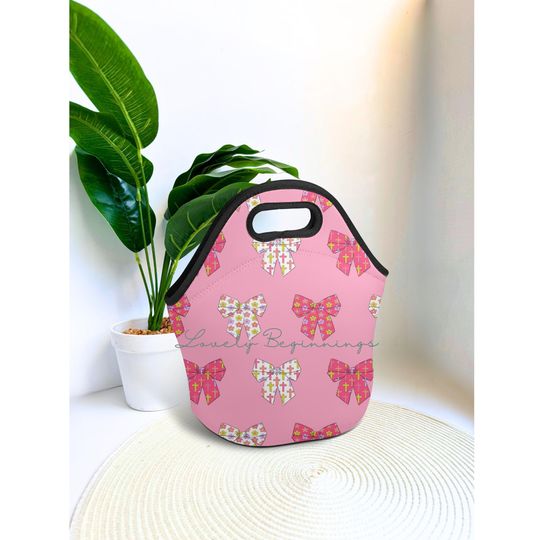 Pink Cross Bow Neoprene Lunch Bag