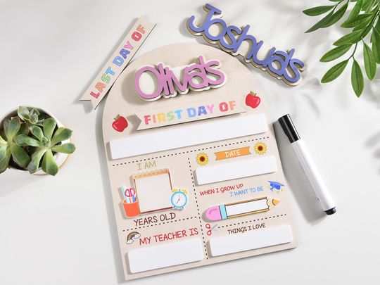 Personalized First And Last Day School Sign, Back to School Sign, Kindergarten 1st Day of School Sign, First Day School Wooden School Board