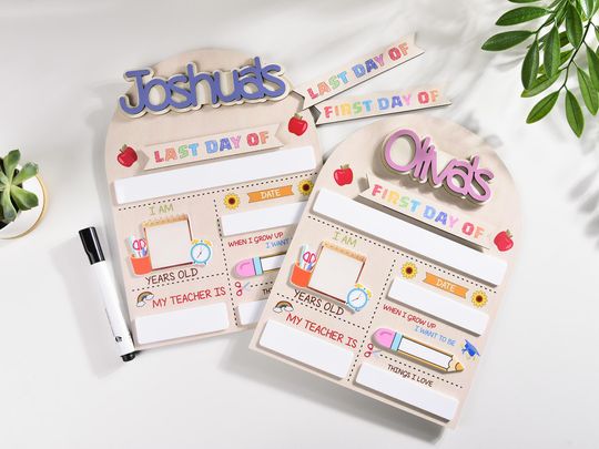 Personalized Back to School Sign, Custom First and Last Day of School Sign, Reusable Dry Erase Board,Interchangeable Name, Photo Prop