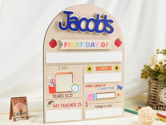 Personalized First And Last Day School Sign,Custom Last Day of School Sign,Wood Name Sign,Back To School Dry Erase Sign,Wooden School Board