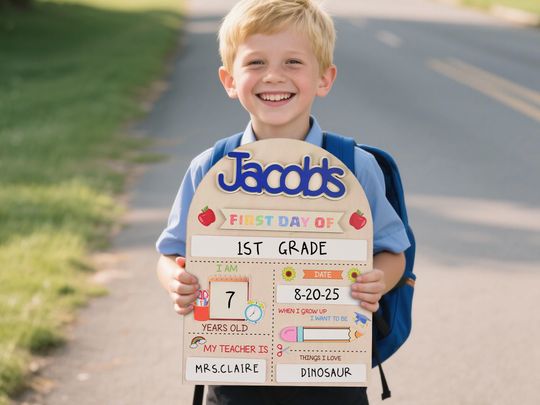 Personalized Back To School Sign,Custom Last Day of School Sign,Wood Name Sign,First And Last Day School Dry Erase Sign,Wooden School Board
