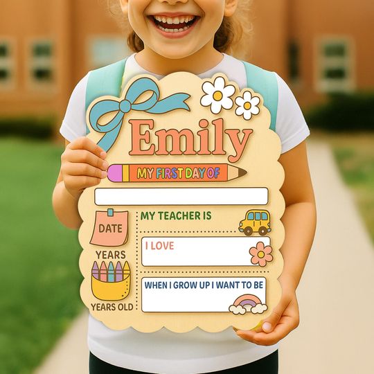 Back to School Sign, Personalized First Day School Sign,  Kindergarten 1st Day of School Sign Reusable, Custom First Day School Sign