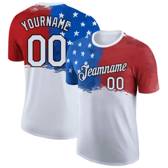 Custom Red Royal-White 3D American Flag Patriotic Performance T-Shirt