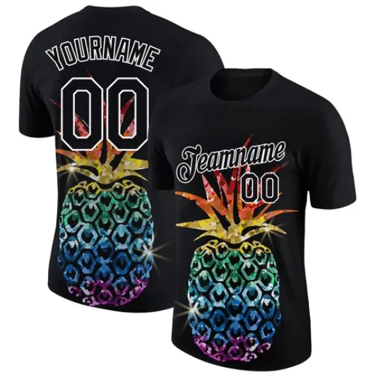 Custom White Kelly Green 3D Pattern Design Tropical Pineapple Performance T-Shirt