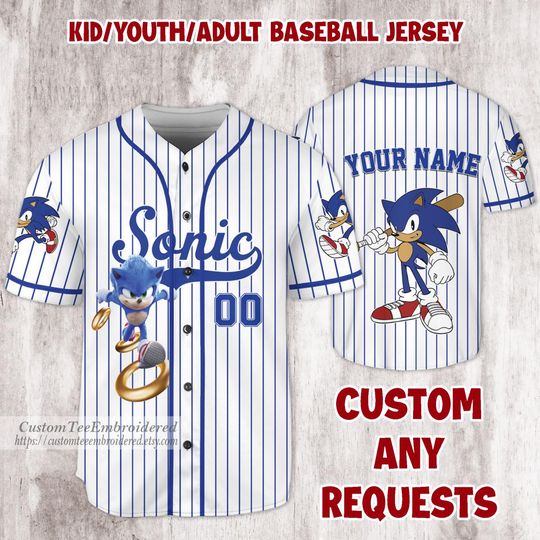 Personalized Sonic Baseball Jersey, Sonic Birthday Jersey, Sonic Birthday Outfit, Kids Birthday Jersey