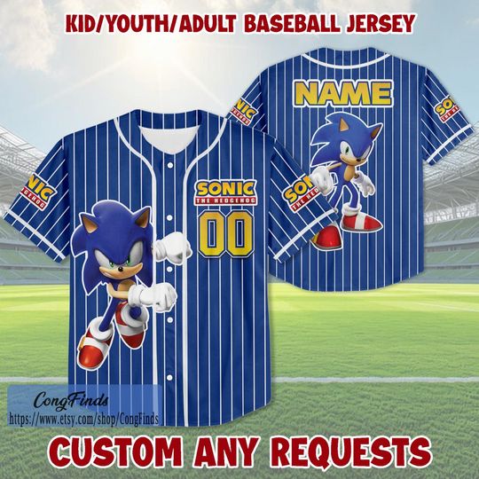 Personalized Sonic the Hedgehog Baseball Jersey, Custom Name & Number  Kids, Youth, Adult Sizes, Retro Gamer Jersey, Sonic Birthday Gif