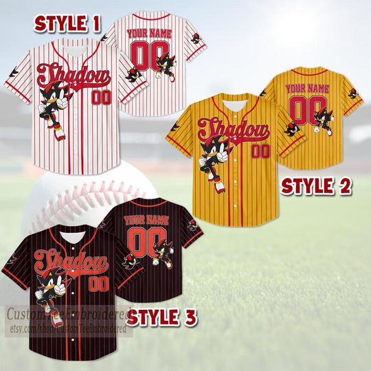 Custom Name and Number Shadow Baseball Jersey, Shadow the Hedgehog Birthday Gift, Sonic the Hedgehog Baseball Fan Lover Gift