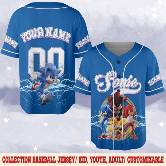 Personalized Sonic Birthday Jersey, Sonic Birthday Outfit for Boys, Kids Sonic Party Shirt, Custom Sonic Baseball Jersey Gift