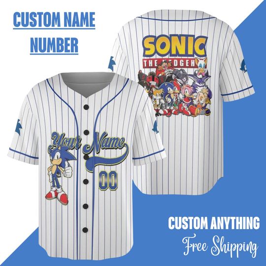 Custom Name and Number Sonic Baseball Jersey, Sonic the Hedgehog Birthday Gift, Sonic the Hedgehog Baseball Fan Lover Birthday gift for Kids