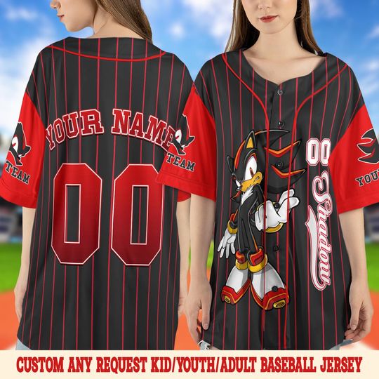 Custom Shadow The Hedgehog Baseball Jersey, Personalized Sonic Baseball Jersey, Shadow Birthday Party Jersey, Sonic Birthday Gift