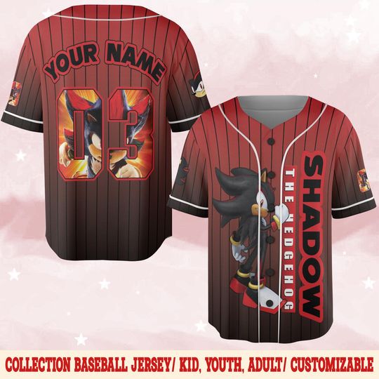Custom Shadow The Hedgehog Baseball Jersey, Personalized Number & Name Sonic Jersey, Sonic party jersey, Birthday gift for Kids