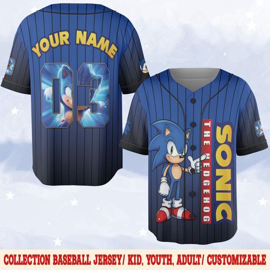 Custom Sonic The Hedgehog Baseball Jersey, Personalized Number & Name Sonic Jersey, Sonic party jersey, Birthday gift for Kids
