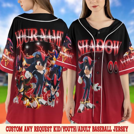 Shadow the Hedgehog Baseball Jersey, Sonic Baseball Jersey, Sonic the Hedgehog 3 Jersey