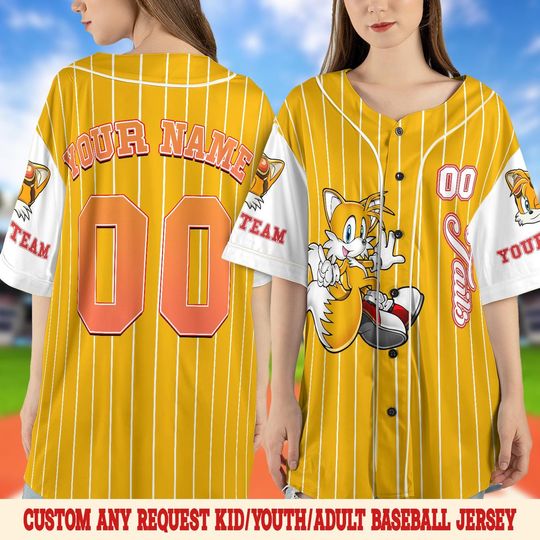 Custom Disney Tails Baseball Jersey, Personalized Sonic Baseball Jersey, Sonic Birthday Party Jersey, Sonic Tails Birthday Gift