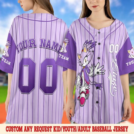 Custom Blaze The Cat Baseball Jersey, Personalized Sonic Baseball Jersey, Sonic Birthday Party Jersey, Blaze The Cat Birthday Gift